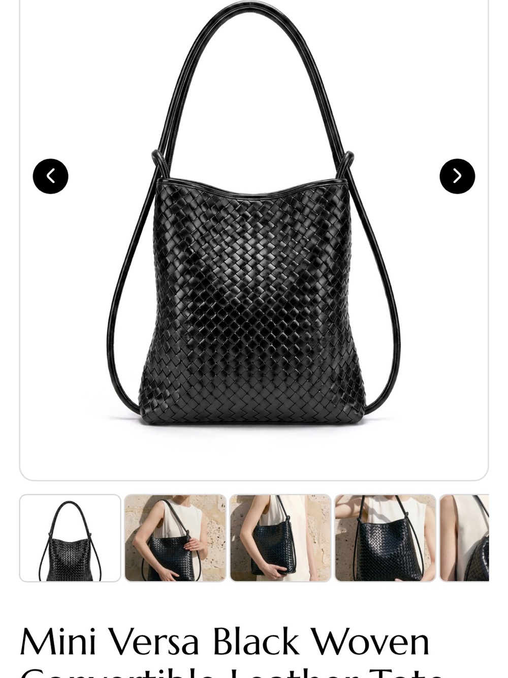 Woven Convertible Leather Tote - Black